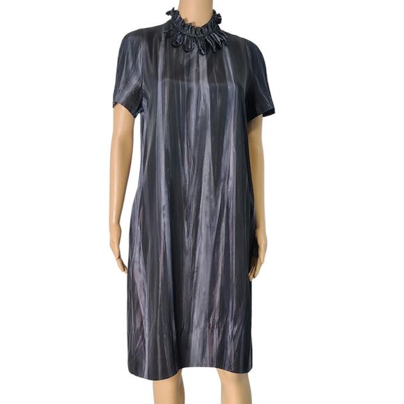 Silk Black Gray Marni Midi High Neck A Line Sheath Dress Lined Size 8 US 44 IT - Picture 1 of 12
